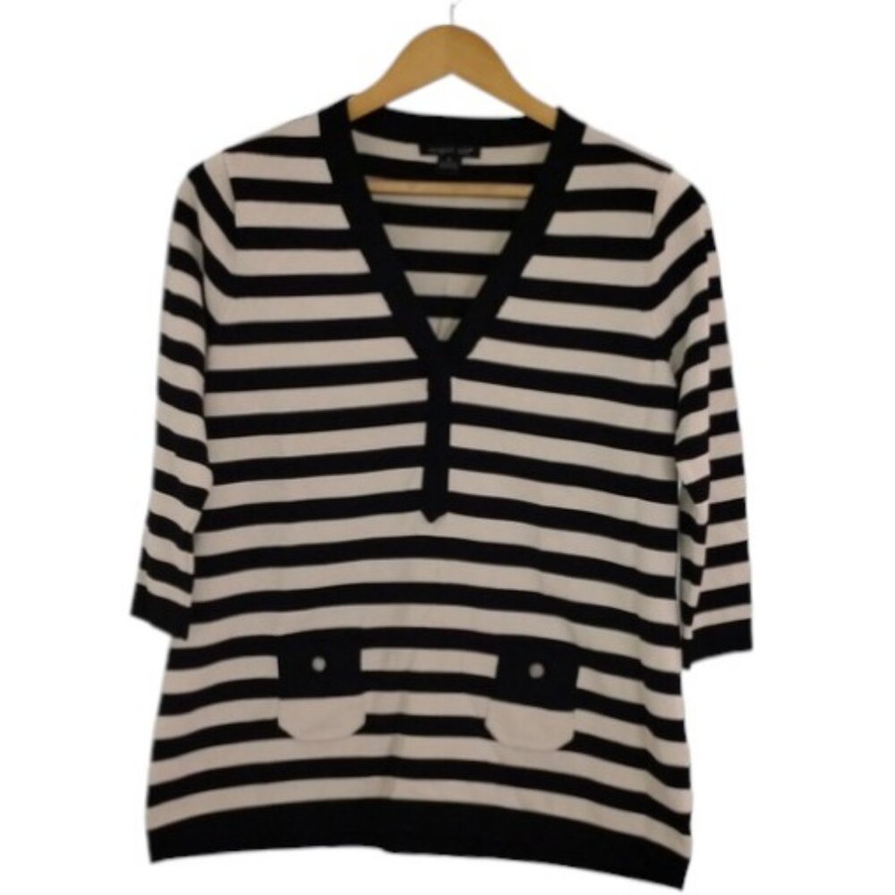 August Silk black and beige stripped long sleeve top size XL